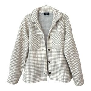 TAHARI coat jacket,textured fabric,boxy fit sz Large, golden brown cream check